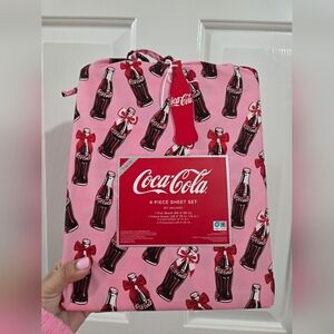 Coca Cola Pink Bedding Set TWIN Size Coquette Bows 4 Pcs